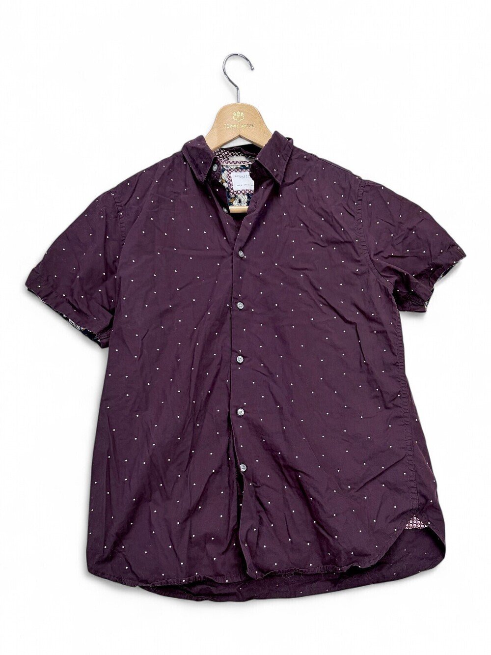 Denim & Flowers Men's Short Sleeve Button-Up Shirt M Plum Dot